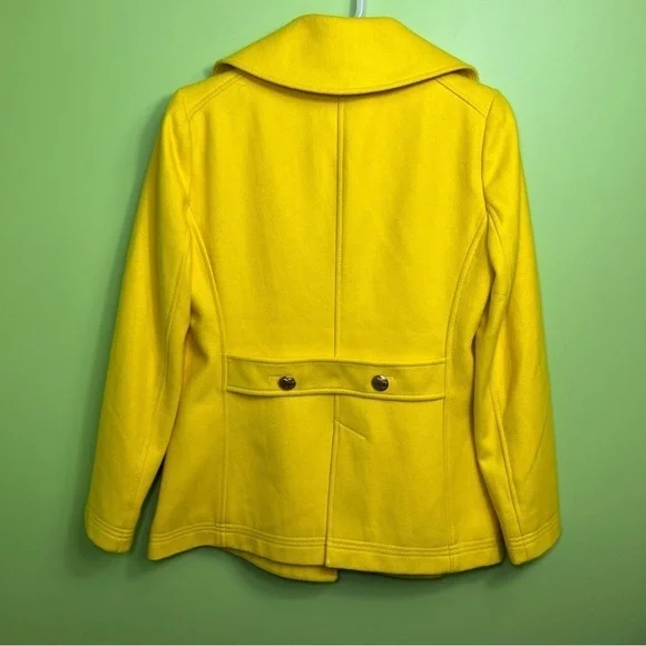J. Crew majesty yellow button pea coat size 4 great condition - Picture 5 of 9